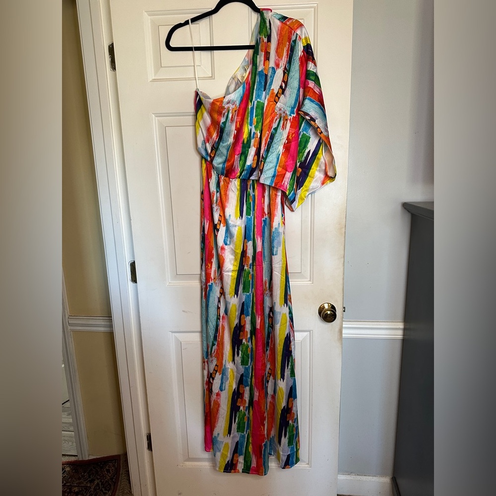 Judith March Multicolor Abstract Dress one shoulder large